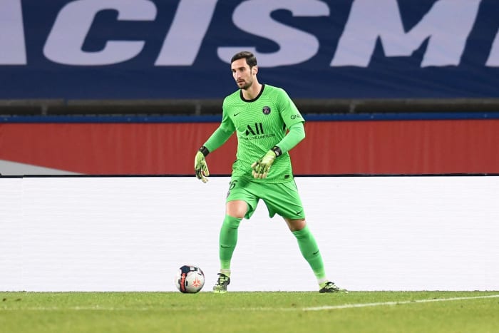 Sergio Rico pictured playing for Paris Saint-Germain against Montpellier in January 2021